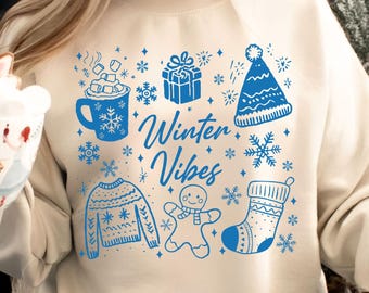 Winter Vibes Sweatshirt, Winter Hoodie, Winter Season Sweater, Winter Christmas, Winter Sweater for Girls, Snowflake Sweatshirt, Xmas Hoodie