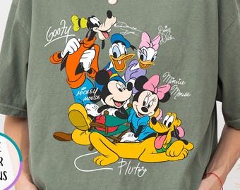 Comfort Colors® Retro Mickey and Friends Signatures Shirt, Disney Characters Tee, Mickey & Co Gift, Disney World Shirt, Magical Kingdom Tees