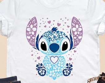 Stitch Shirt, Floral Stitch Shirt, Stitch Lover Gift, Disney Stitch T-Shirt, Stitch Disneyworld Shirt, Cute Stitch Tee, Disney Trip Shirt