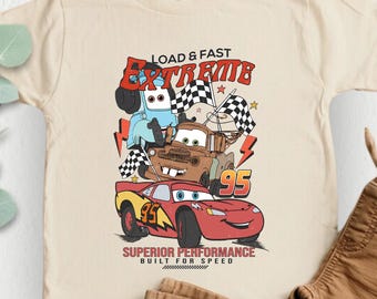 Disney Cars Cartoon Kids Shirt, Cars McQueen and Friends T-Shirt, Disney Tow Mater Shirt, Load And Fast Extreme Tees, Kids Disney Cars Gift