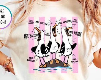 Camiseta Comfort Colors® personalizada con divertidas gaviotas gritando para profesores, camiseta personalizada con nombre para profesores, camiseta de vuelta al cole, camiseta con chiste para el aula.