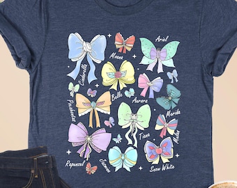 Coquette Bows Watercolor Princess Shirt, Princesses Character, Cinderella Snow White Ariel Rapunzel Tee, Girl Disney Trip, WDW Magic Kingdom