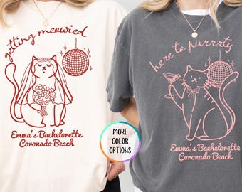 Comfort Colors® Getting Meowied Bachelorette Party T-Shirt, Custom Cat Bachelorette Tee, Cat Themed Bach Party Shirt, Cat Bridal Party Shirt