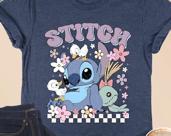 Stitch Shirt, Disney Stitch Tshirt, Stitch Scrump Tee, Stitch Disneyworld Shirt, Disney Vacation, Magic Kingdom Shirt, Floral Stitch T-Shirt