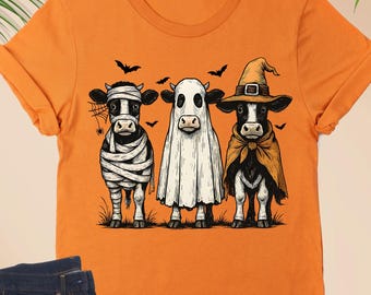 Cows Halloween Shirt, Halloween Cow Lover Gift, Spooky Cow Shirt, Ghost Cow Tee, Spooky Season Shirt, Halloween Night T-Shirt, Fall Cow Tee