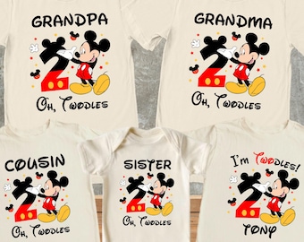 Custom I’m Twodles Birthday Shirt, Mickey Mouse Birthday Shirt, 2nd Birthday Shirt, Custom Birthday Gift, Matching Family Birthday T-Shirts