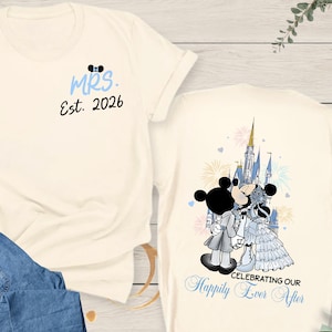 Custom Mickey Minnie Couple Disney Wedding Happily Ever After Shirt, Mr Mrs Ears T-Shirts, WDW Disneyland Castle Wife Husband Honeymoon Trip image 1