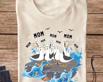 Camiseta "Mamá, Mamá, Mamá, Nemo, Gaviota", para el Día de la Madre, para mamás de parques temáticos, para viajes a Disney, regalo para mamás, divertida, de Buscando a Nemo