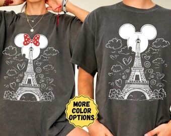 Comfort Colors® Mickey Minnie Eiffel Tower Couple Shirt, Disney Paris Shirt, Disneyland Paris Vacation Shirt, Disney Trip Shirt, Couple Gift