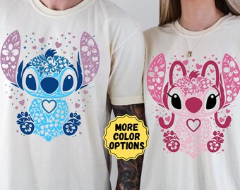 Comfort Colors® Stitch and Angel Couple Shirt, Disney Stitch T-Shirt, Anniversary Matching Shirt, Disney Angel Tee, Couple Disney Gift Shirt