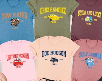 Disney Cars Shirt, Lightening McQueen Tee, Tow Mater Tshirt, Sally Carrera Doc Hudson Shirt, Disneyland Family Trip Tee, WDW Gift Tee, Guido