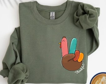 Peace Sign Turkey Sweatshirt, Thanksgiving Peace Hoodie, Thanksgiving Gift, Peace Turkey Hand, Funny Turkey Sweater, Thankful Sweatshirt