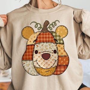 Floral Bear Pumpkin Sweatshirt, Bear Pumpkin Halloween Hoodie, Cute Pumpkin Sweater, Disneyland Trip Halloween, Cartoon Fall Pumpkin Hoodie