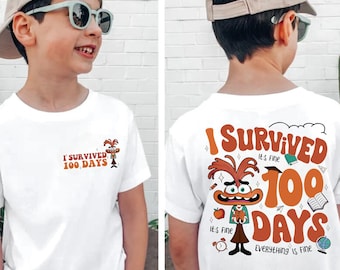 I Survived 100 Days Shirt, Kids School T-Shirt, It's Fine I'm Fine Everything Is Fine Shirt, 100 Days of School Shirt, Kids 100 Days Shirts