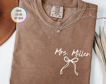 Comfort Colors® Custom Name Shirt, Teacher Name T-Shirt, Coquette Bow Name Shirt, Personalized Name Gift, Best Teacher Gift, Teacher Tshirt