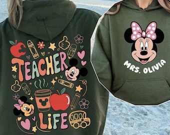 Custom Name Disney Teacher Sweatshirt, First Day of School Outfit, Back to School, Minnie Teacher Hoodie, Teacher Gift, Disney Teacher Gift