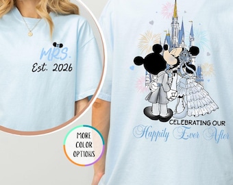 Comfort Colors® Disney Mrs And Mr Two Sided Shirt, Mickey Minnie Couple Happily Ever After Tee, Disney Wedding Shirt, Honeymoon Matching Tee