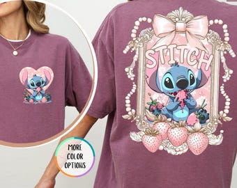 Comfort Colors® Coquette Bows Stitch Shirt, Disney Stitch Shirt, Magic Kingdom, Cute Stitch T-Shirt, Disneyland Tee, Girly Women Disney Trip