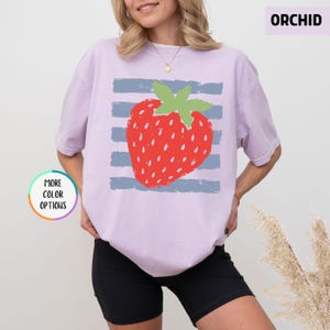 Comfort Colors® Striped Strawberry Shirt, Pastel Stripes Fruit Tee, Summer Vibes T-shirt, Coquette Berry Shirt, Hand Drawn Strawberry Shirt image 9