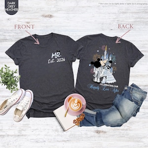 Custom Mickey Minnie Couple Disney Wedding Happily Ever After Shirt, Mr Mrs Ears T-Shirts, WDW Disneyland Castle Wife Husband Honeymoon Trip image 7