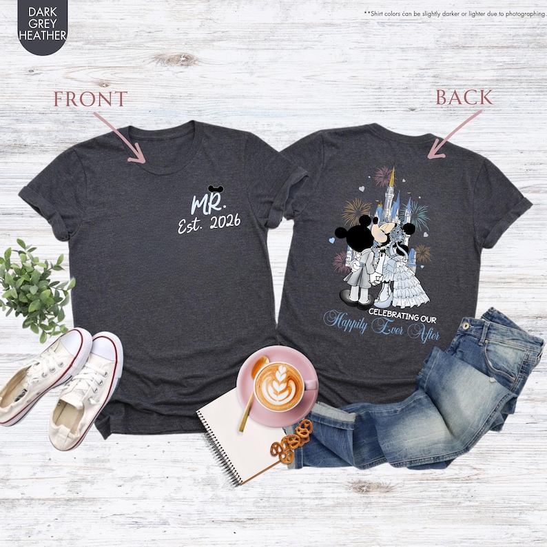 Custom Mickey Minnie Couple Disney Wedding Happily Ever After Shirt, Mr Mrs Ears T-Shirts, WDW Disneyland Castle Wife Husband Honeymoon Trip image 7