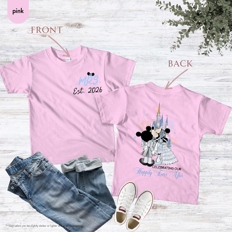 Custom Mickey Minnie Couple Disney Wedding Happily Ever After Shirt, Mr Mrs Ears T-Shirts, WDW Disneyland Castle Wife Husband Honeymoon Trip image 10