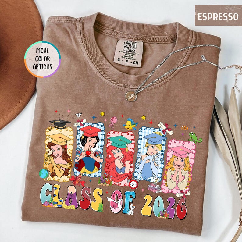 Comfort Colors® Disney Princess Graduation Shirt, Class of 2026 T-Shirt, Ariel Cinderella Belle Graduation Tee, Disneyland Senior Year Shirt bild 10