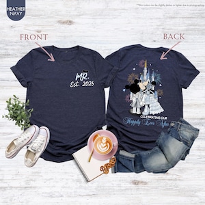 Custom Mickey Minnie Couple Disney Wedding Happily Ever After Shirt, Mr Mrs Ears T-Shirts, WDW Disneyland Castle Wife Husband Honeymoon Trip image 3