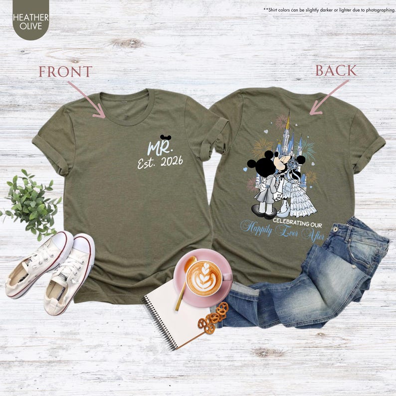 Custom Mickey Minnie Couple Disney Wedding Happily Ever After Shirt, Mr Mrs Ears T-Shirts, WDW Disneyland Castle Wife Husband Honeymoon Trip image 9