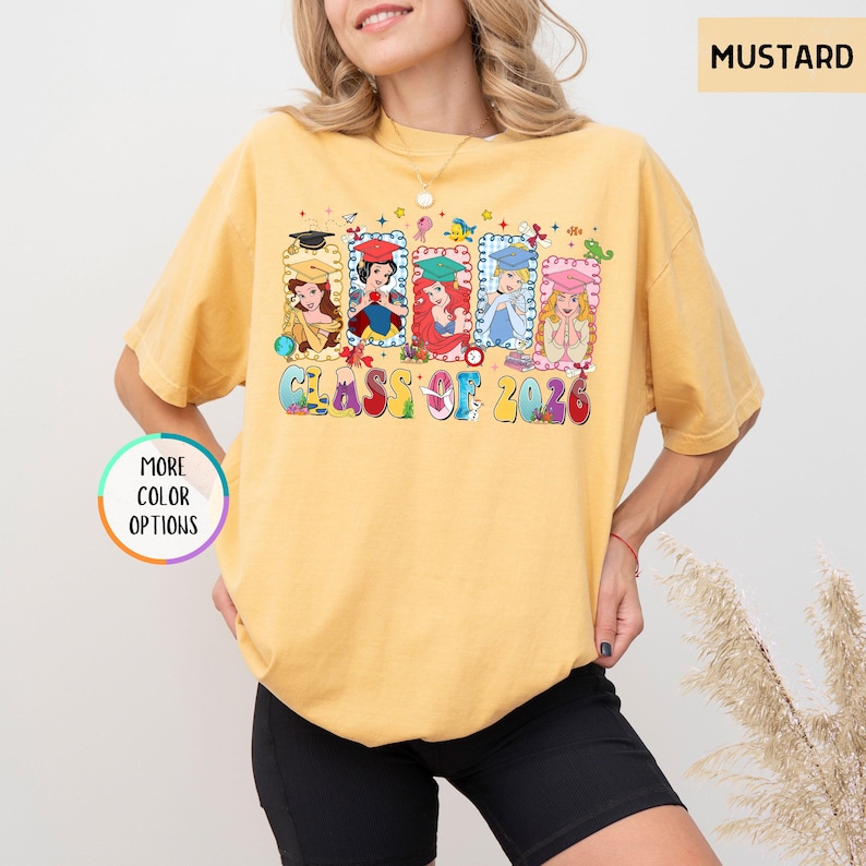 Comfort Colors® Disney Princess Graduation Shirt, Class of 2026 T-Shirt, Ariel Cinderella Belle Graduation Tee, Disneyland Senior Year Shirt bild 6