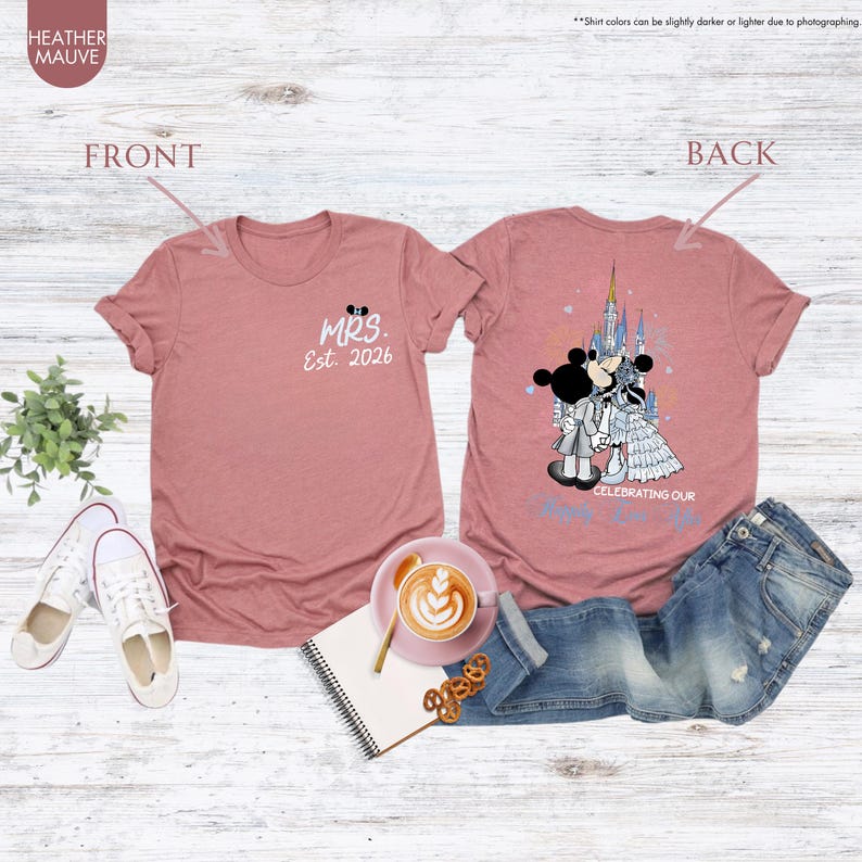 Custom Mickey Minnie Couple Disney Wedding Happily Ever After Shirt, Mr Mrs Ears T-Shirts, WDW Disneyland Castle Wife Husband Honeymoon Trip image 11