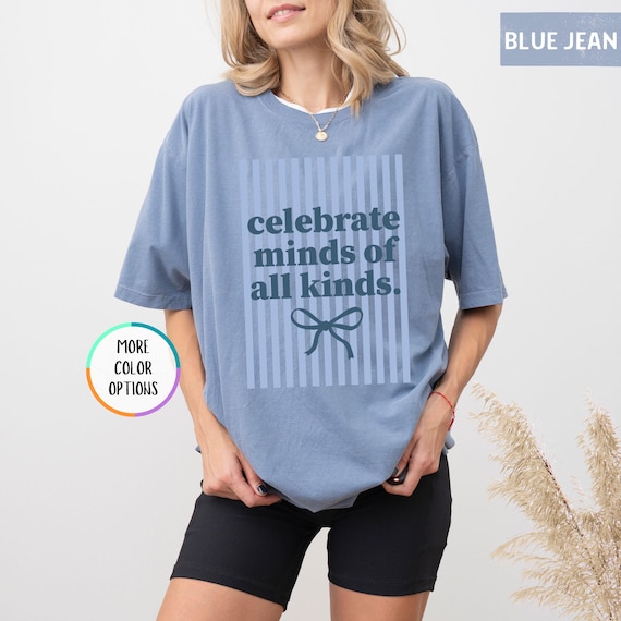 Comfort Colors® Striped Autism Awareness Shirt, Celebrate Minds of All Kinds TShirt, Neurodiversity Tee, Sped Teacher Gift, Autism Month Tee
