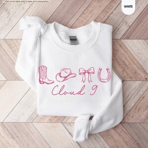 Cloud 9 Western Sweatshirt, Pink Cowgirl Hoodie, Coquette Bow Crewneck, Horseshoe Western Hoodie, Aesthetic Country Concert Sweatshirt image 18