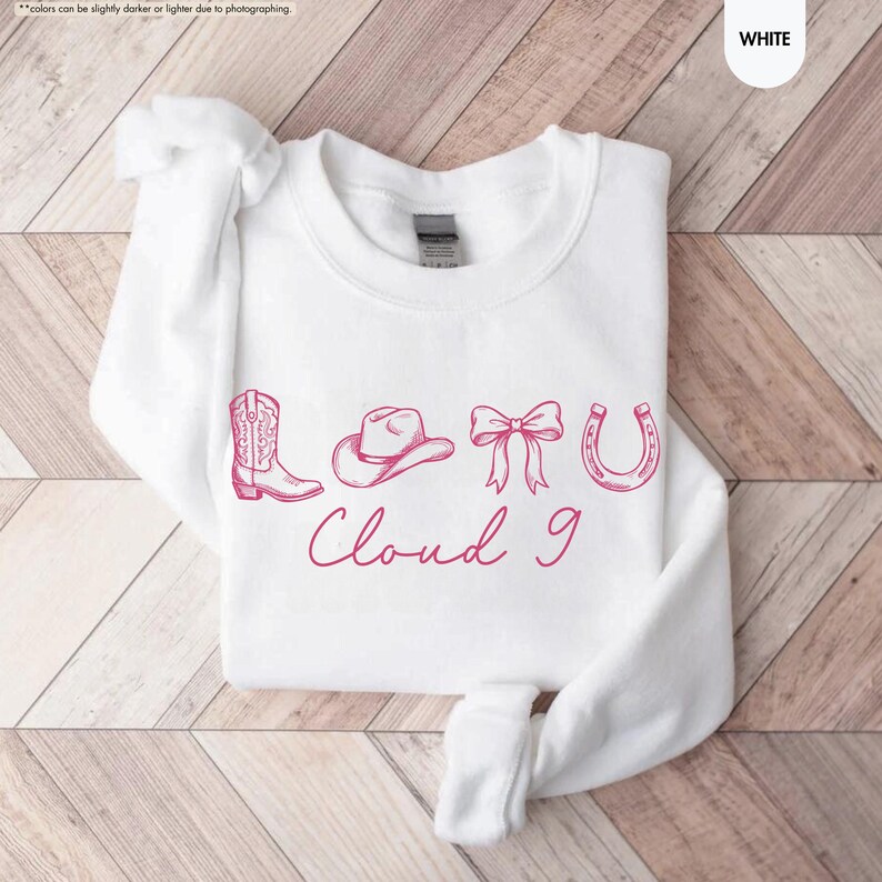 Cloud 9 Western Sweatshirt, Pink Cowgirl Hoodie, Coquette Bow Crewneck, Horseshoe Western Hoodie, Aesthetic Country Concert Sweatshirt image 18