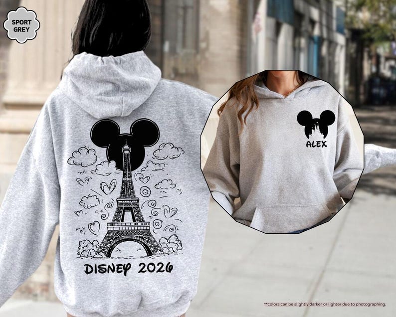 Disneyland Paris 2026 Sweatshirt, Custom Name Disney Hoodie, Paris Family Vacation Gift, Disney Eiffel Tower Crewneck, Disneyworld Hoodie image 4