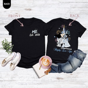 Custom Mickey Minnie Couple Disney Wedding Happily Ever After Shirt, Mr Mrs Ears T-Shirts, WDW Disneyland Castle Wife Husband Honeymoon Trip image 8