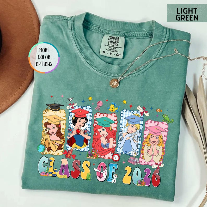 Comfort Colors® Disney Princess Graduation Shirt, Class of 2026 T-Shirt, Ariel Cinderella Belle Graduation Tee, Disneyland Senior Year Shirt bild 12