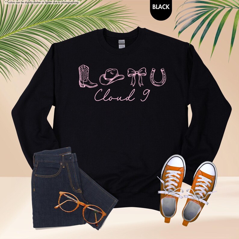 Cloud 9 Western Sweatshirt, Pink Cowgirl Hoodie, Coquette Bow Crewneck, Horseshoe Western Hoodie, Aesthetic Country Concert Sweatshirt image 9