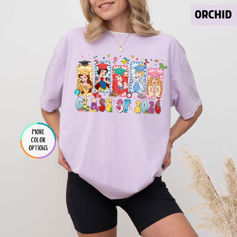 Comfort Colors® Disney Princess Graduation Shirt, Class of 2026 T-Shirt, Ariel Cinderella Belle Graduation Tee, Disneyland Senior Year Shirt bild 5