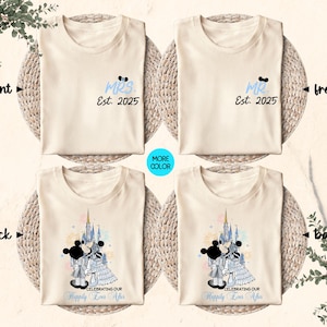 Custom Mickey Minnie Couple Disney Wedding Happily Ever After Shirt, Mr Mrs Ears T-Shirts, WDW Disneyland Castle Wife Husband Honeymoon Trip image 4