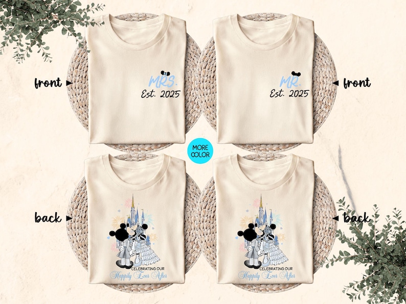 Custom Mickey Minnie Couple Disney Wedding Happily Ever After Shirt, Mr Mrs Ears T-Shirts, WDW Disneyland Castle Wife Husband Honeymoon Trip image 4