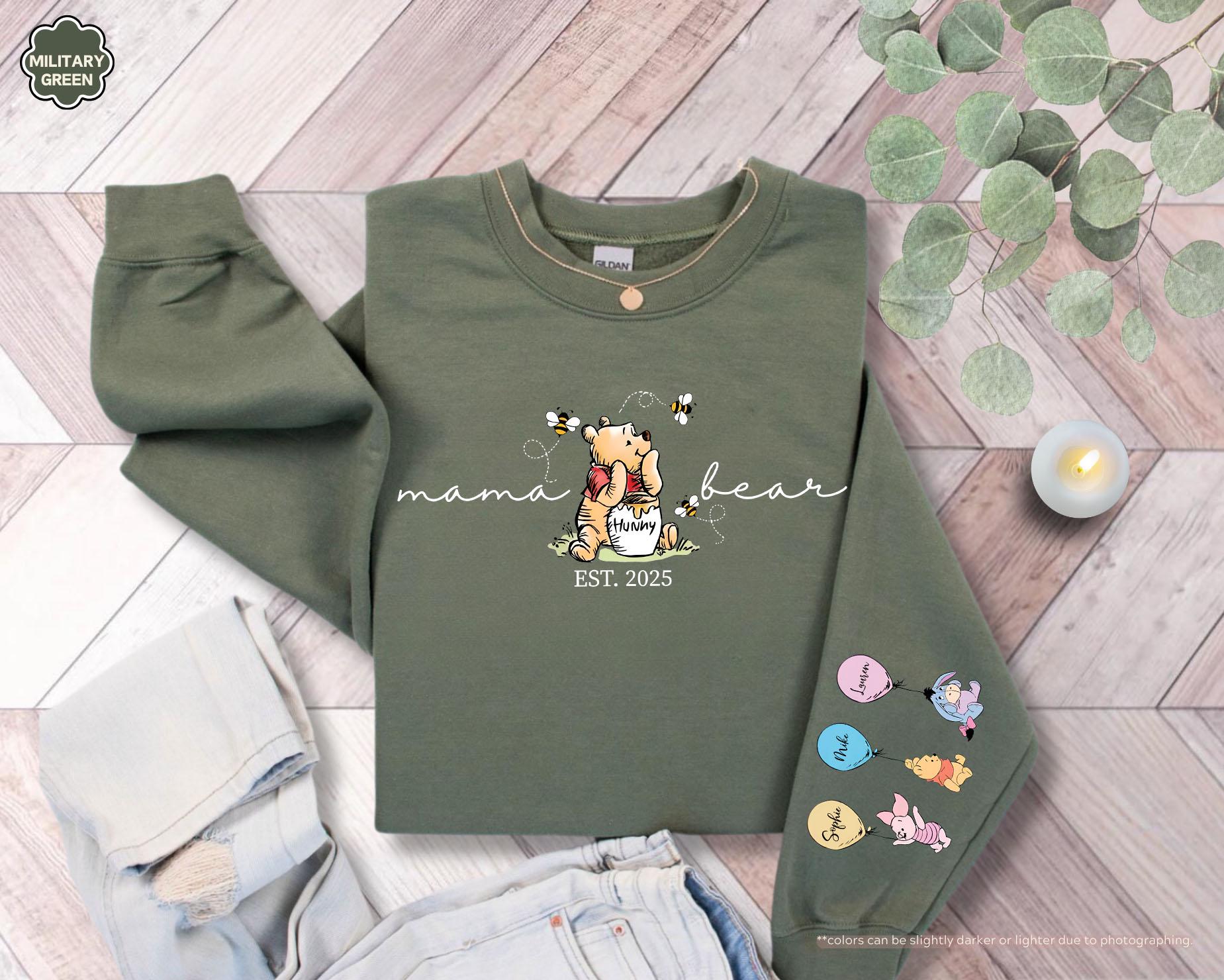 Custom Mama Bear Sweatshirt, Mama Est with Kid Name on Sleeve Hoodie, New Mom Gift, Personalized Mothers Day Sweater, Mom Gift from Children