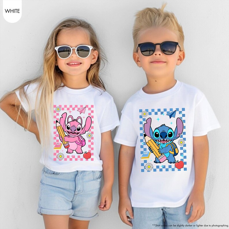 Stitch and Angel Back To School Shirt, Disney First Day Of School Shirt, Kids School Shirts, Pre-K Tee, Kindergarten Shirt, 1st Grade Shirts image 2
