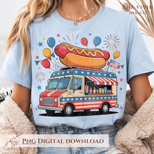 Hot Dog Truck PNG | Patriotic Food Truck SVG | Retro 4th of July Design | Funny Cookout Shirt | Summer Picnic Sublimation Graphic