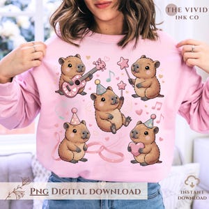 Cute Capybara Party PNG | Adorable Animal Character Art | Birthday Celebration Theme | Printable Artwork for Apparel | Kawaii Digital Design