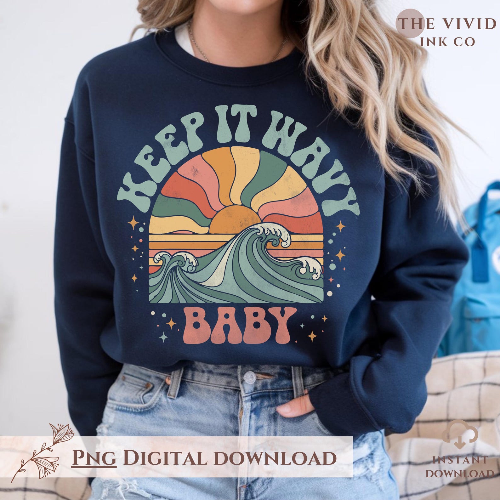 Keep It Wavy Baby PNG & SVG | Retro Surf Clipart | Vintage Sunset Wave ...