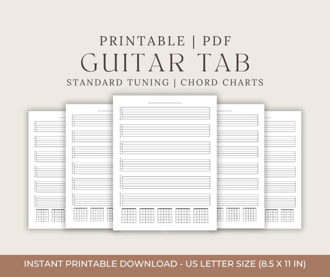 Music Composition Using Tab Printable Guitar Tab Chord Chart PDF Blank Tablature Sheet Paper for ...