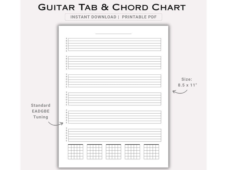 Music Composition Using Tab Printable Guitar Tab Chord Chart PDF Blank Tablature Sheet Paper for ...