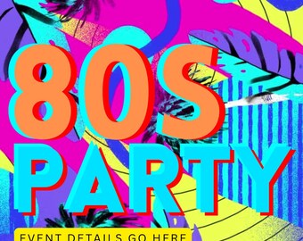 80s Party Flyer Template | Video Party Invite | Retro Neon Event Invitation | Editable Canva Digital VIDEO | 80s Party Canva Flyer