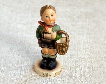 Hummel Ceramic Figurine Village Boy TMK-3 The Stylized Bee West Germany Vintage Knickknack Marked #51 3/0 Little Boy and Basket Statue